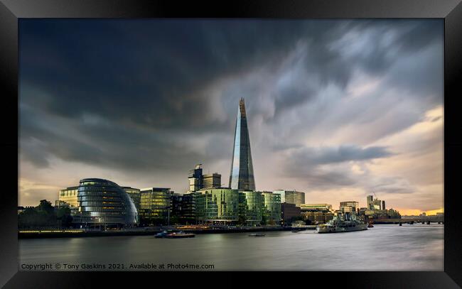 Storm Over The Shard, London Framed Print by Tony Gaskins