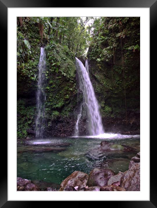 Hibiscus Waterfalls, North Dominica, Caribbean. Framed Mounted Print by Peter Bolton