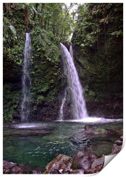Hibiscus Waterfalls, North Dominica, Caribbean. Print by Peter Bolton