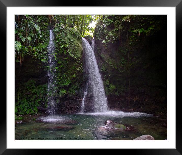Hibiscus Waterfalls, North Dominica, Caribbean. Framed Mounted Print by Peter Bolton