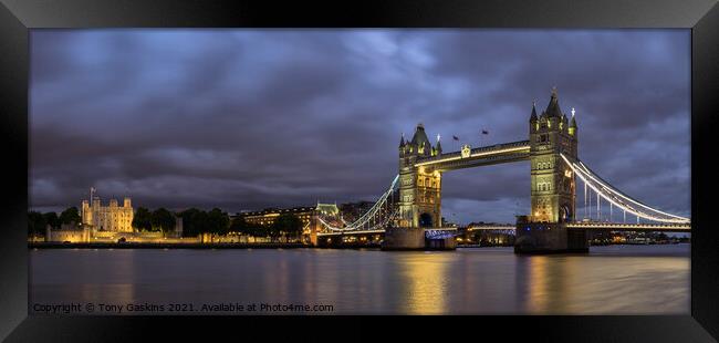 Tower Bridge, London by Night Framed Print by Tony Gaskins