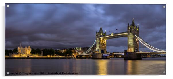 Tower Bridge, London by Night Acrylic by Tony Gaskins