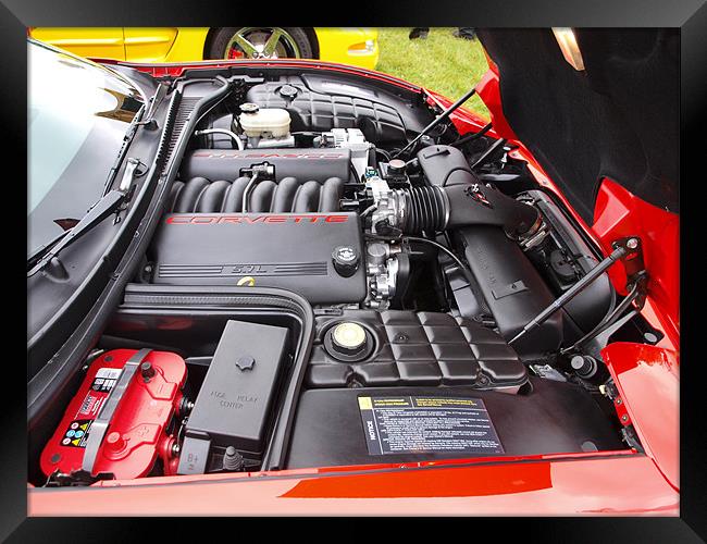 Red Corvette engine Framed Print by Allan Briggs