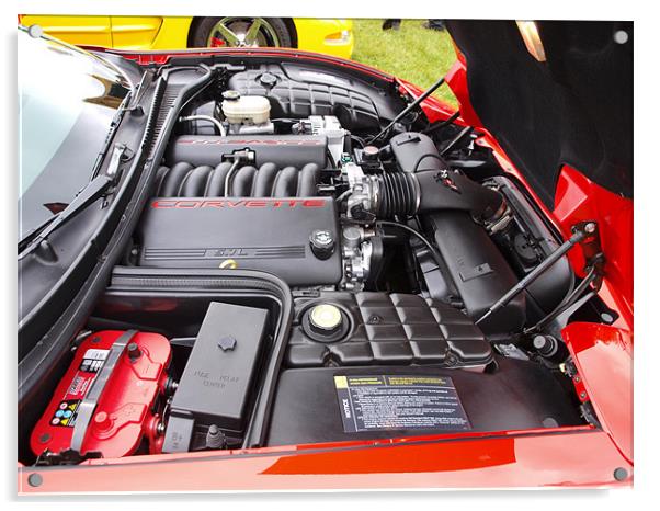Red Corvette engine Acrylic by Allan Briggs