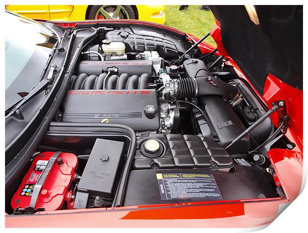 Red Corvette engine Print by Allan Briggs