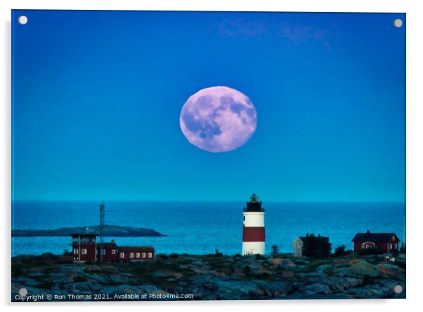 Lighthouse and Moonrise Acrylic by Ron Thomas