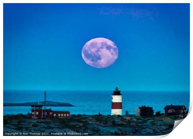 Lighthouse and Moonrise Print by Ron Thomas