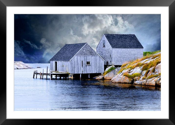 Old Fishing Huts  Peggys Cove Framed Mounted Print by Elaine Manley