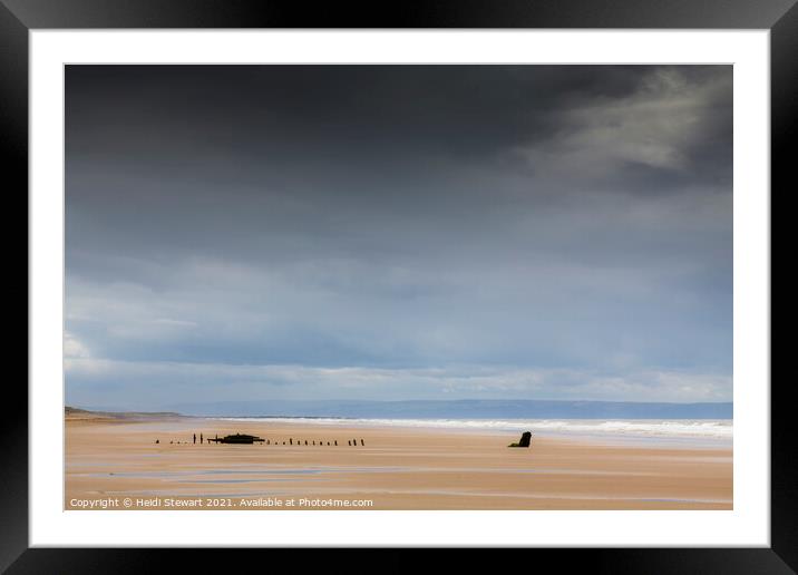 Sker Beach Wreck, near Porthcawl in South Wales.  Framed Mounted Print by Heidi Stewart