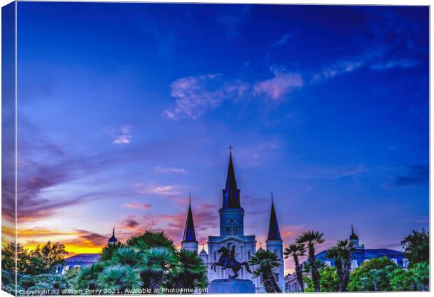 Sunset Jackson Statue Saint Louis Cathedral New Orleans Louisian Canvas Print by William Perry