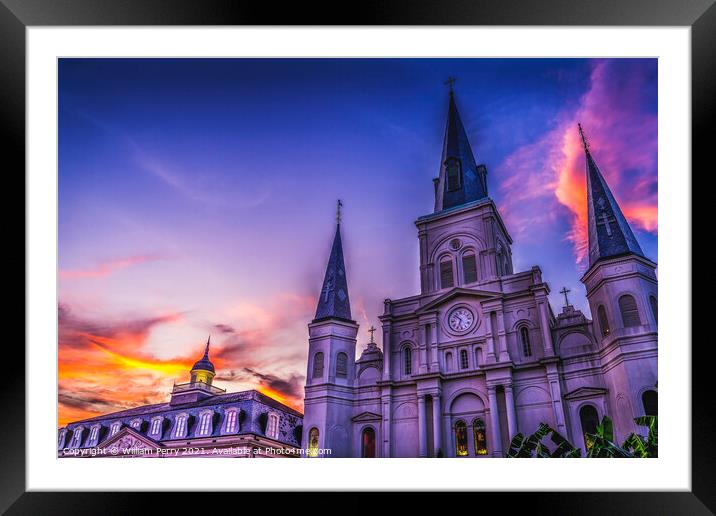 Sunset Saint Louis Cathedral Cabildo New Orleans Louisiana Framed Mounted Print by William Perry