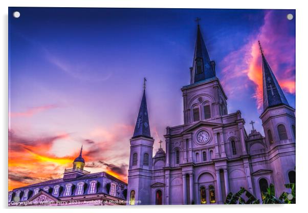 Sunset Saint Louis Cathedral Cabildo New Orleans Louisiana Acrylic by William Perry