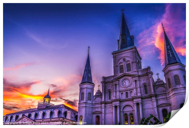 Sunset Saint Louis Cathedral Cabildo New Orleans Louisiana Print by William Perry