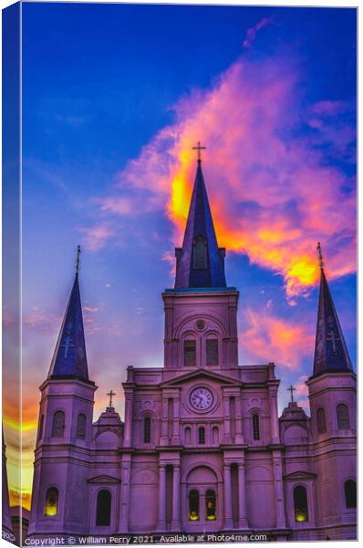 Sunset Saint Louis Cathedral Facade New Oreleans Louisiana Canvas Print by William Perry