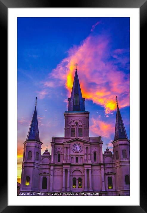 Sunset Saint Louis Cathedral Facade New Oreleans Louisiana Framed Mounted Print by William Perry