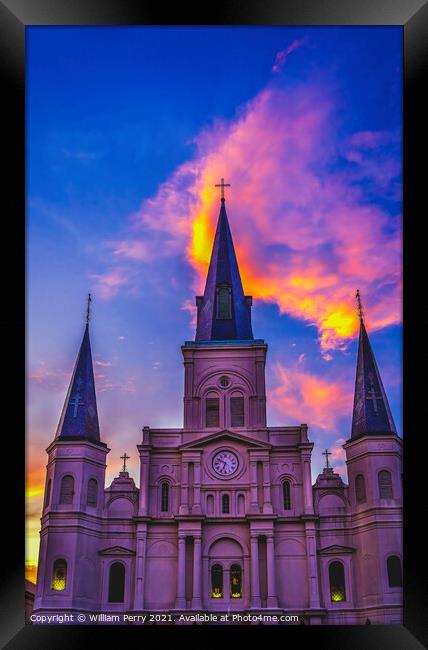 Sunset Saint Louis Cathedral Facade New Oreleans Louisiana Framed Print by William Perry