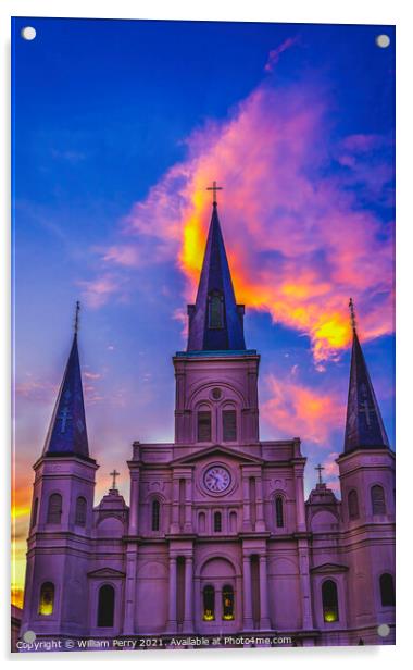 Sunset Saint Louis Cathedral Facade New Oreleans Louisiana Acrylic by William Perry