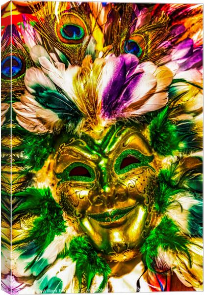 Colorful Green Gold Mask Feathers Mardi Gras New Orleans Louisia Canvas Print by William Perry