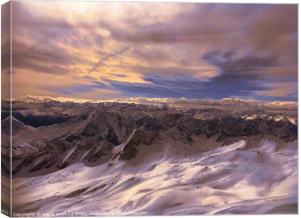 Mountains meet sky Canvas Print by sylvia scotting