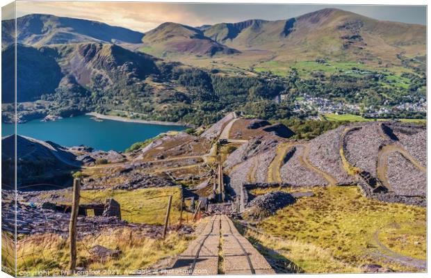 Old quarry and beautiful mountains Llanberis Wales Canvas Print by Phil Longfoot