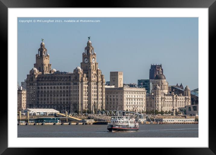 Mersey Ferry with the famous Liverpool Waterfront  Framed Mounted Print by Phil Longfoot