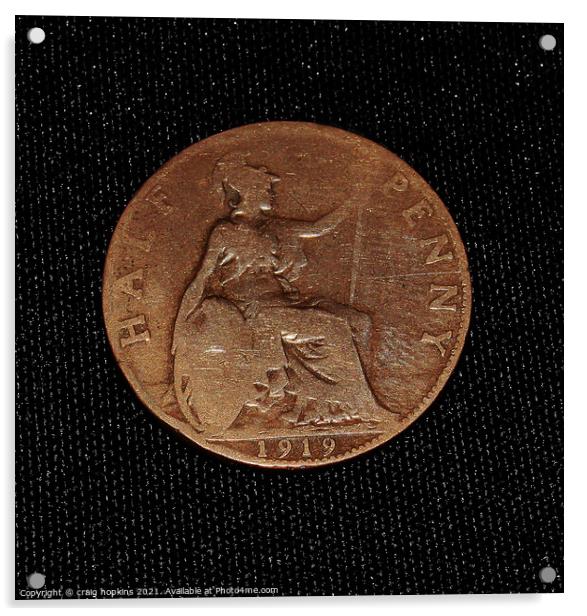 Old coin Acrylic by craig hopkins
