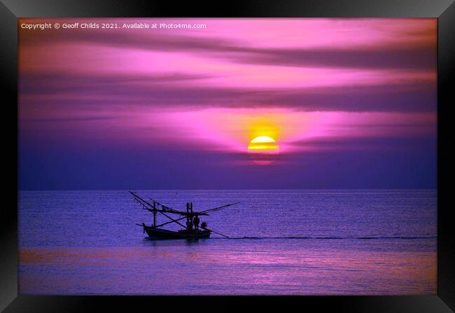  Seascape with fishing boat, Thailand. Framed Print by Geoff Childs