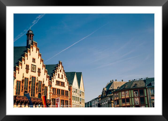 Romerberg old town square in Frankfurt Framed Mounted Print by Sanga Park