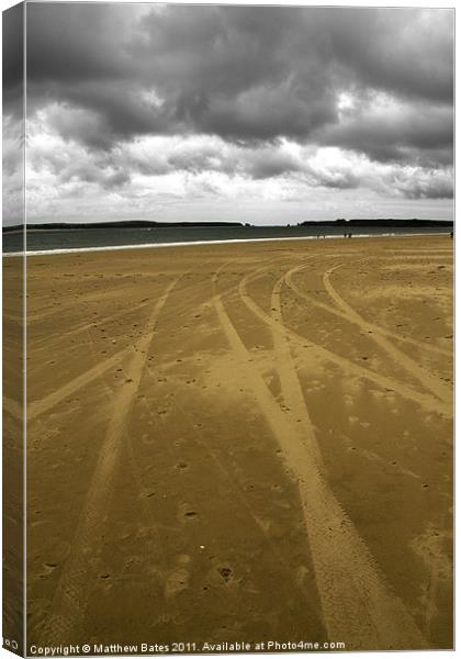 Tenby Beach Tracks Canvas Print by Matthew Bates