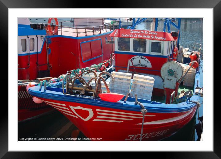 Fishing Boats - La Coruna Framed Mounted Print by Laszlo Konya