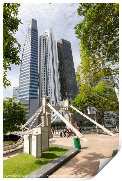 The Cavenagh bridge with the Bank of China and other buildings i Print by Kevin Hellon