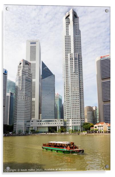 Bumboat on the Singapore river with the tall buildings of the fi Acrylic by Kevin Hellon