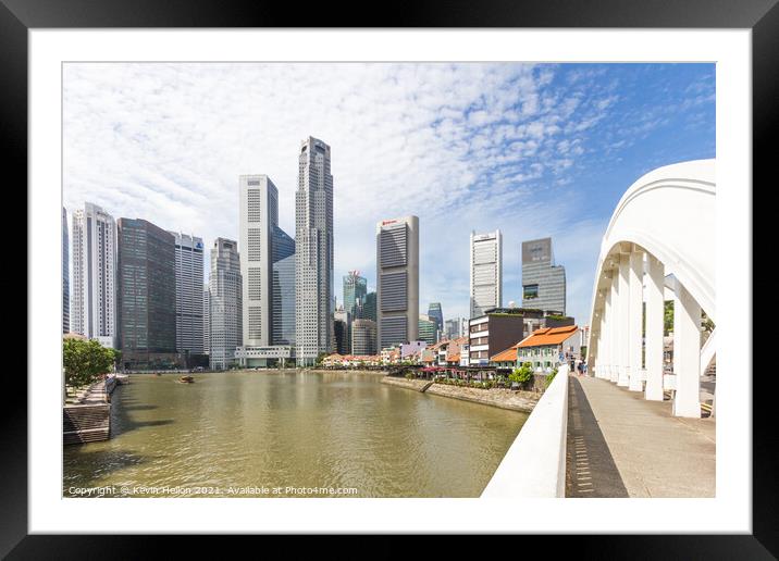 Coleman bridge the Singapore river, Boat Quay and the Financial  Framed Mounted Print by Kevin Hellon