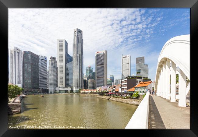 Coleman bridge the Singapore river, Boat Quay and the Financial  Framed Print by Kevin Hellon