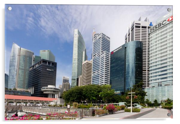 Bank offices buildings in Singapore taken from COllyer Quay Acrylic by Kevin Hellon