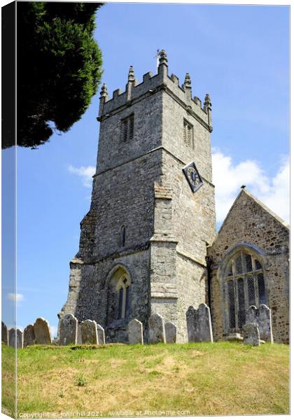 Church belltower at Godshill on Isle of Wight, UK. Canvas Print by john hill