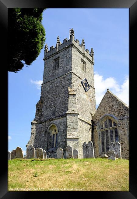 Church belltower at Godshill on Isle of Wight, UK. Framed Print by john hill