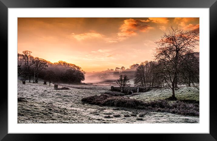 Penrose Sunrise in Cornwall with orange sky and fr Framed Mounted Print by kathy white