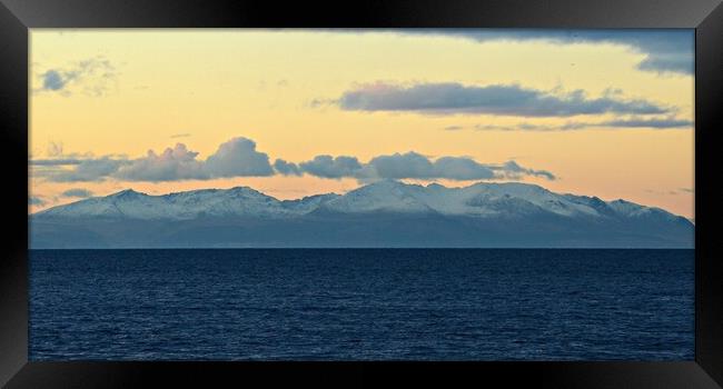 Isle of Arran  mountain peaks at dusk. Framed Print by Allan Durward Photography
