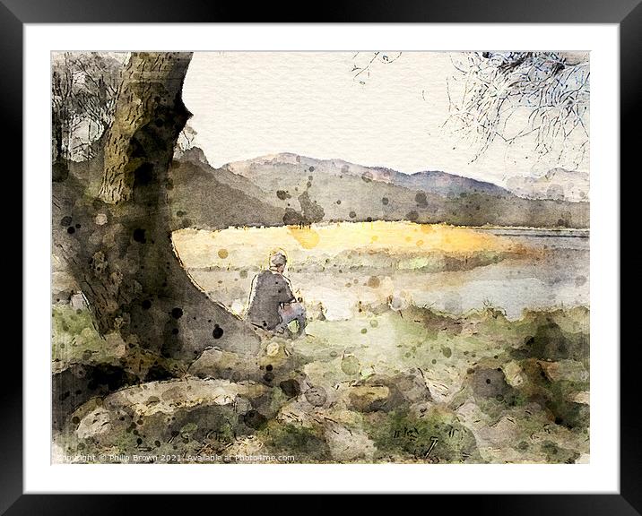Man Deep in Thought and at one with Nature Framed Mounted Print by Philip Brown