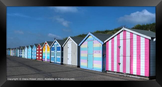 Pakefield Colourful Beach Huts Framed Print by Diana Mower