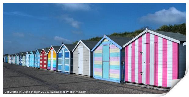 Pakefield Colourful Beach Huts Print by Diana Mower