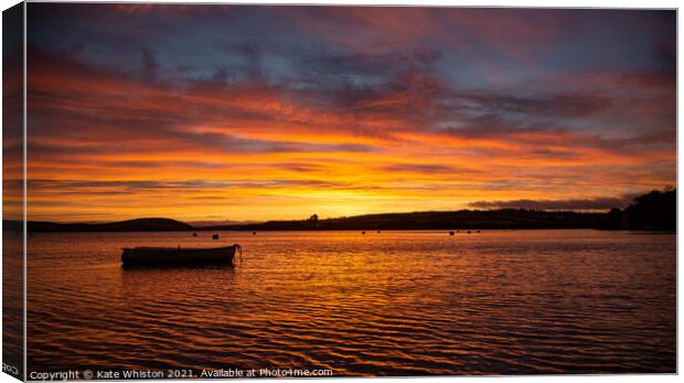 Fiery sunrise over the Camel Estuary Canvas Print by Kate Whiston