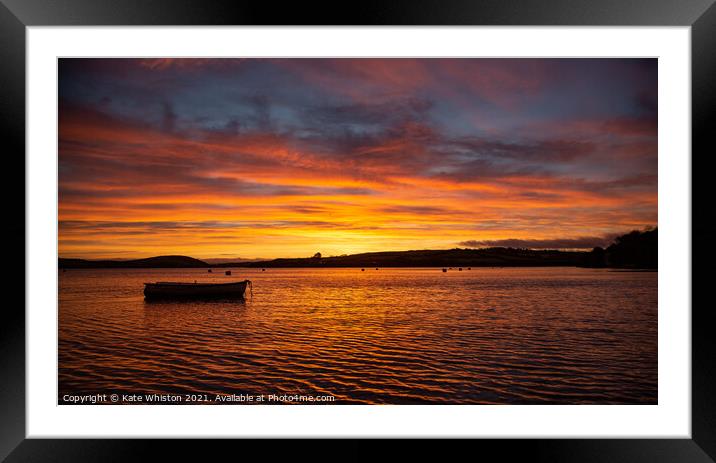 Fiery sunrise over the Camel Estuary Framed Mounted Print by Kate Whiston