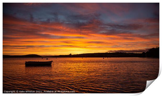 Fiery sunrise over the Camel Estuary Print by Kate Whiston