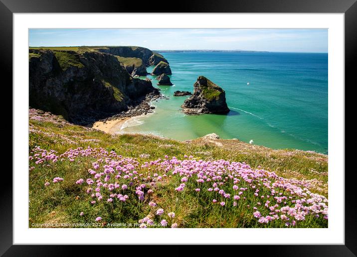 Pinks above Bedruthan Steps Framed Mounted Print by Kate Whiston