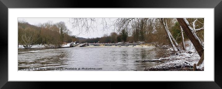 Panoramic Snow Scene at The Weir in Sprotborough  Framed Mounted Print by Terry Senior