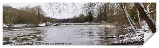 Panoramic Snow Scene at The Weir in Sprotborough  Print by Terry Senior