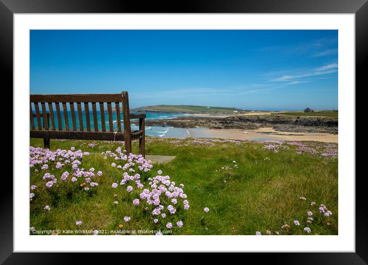 Bench overlooking Treyarnon Bay Framed Mounted Print by Kate Whiston