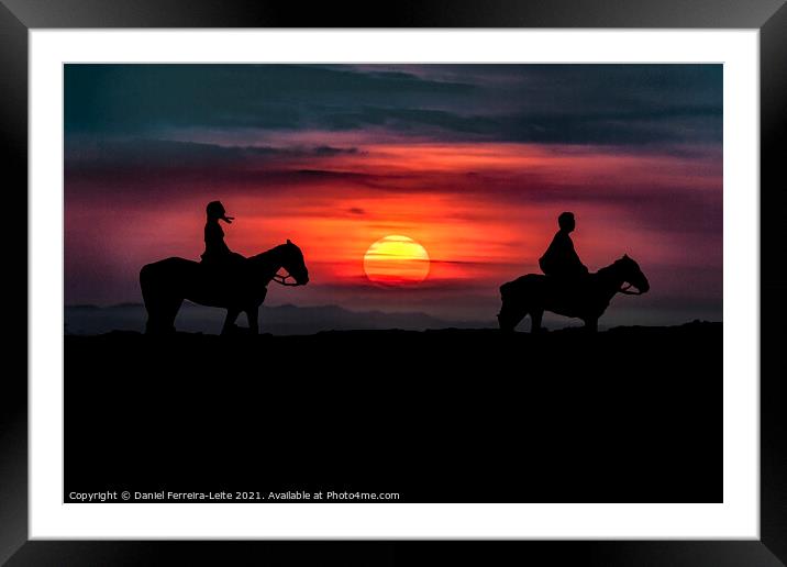 Couple Riding Horses at Nature Framed Mounted Print by Daniel Ferreira-Leite